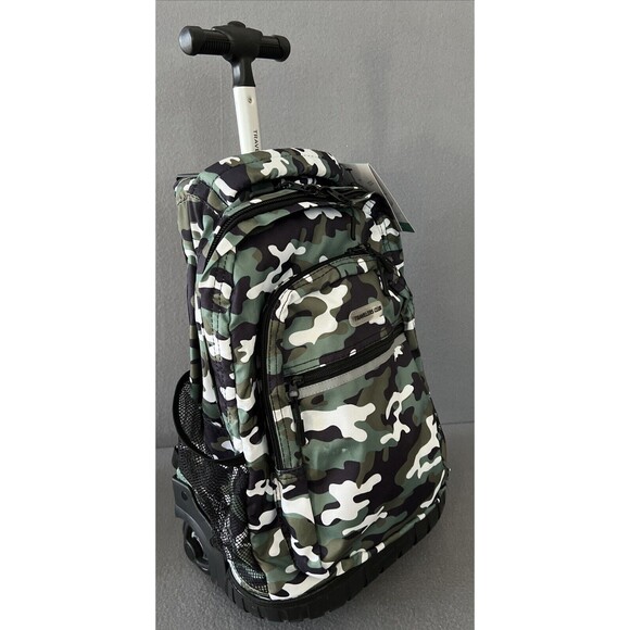 Travelers Club 18-inch Rolling Backpack Camouflage Telescopic handle wheels - Picture 2 of 16